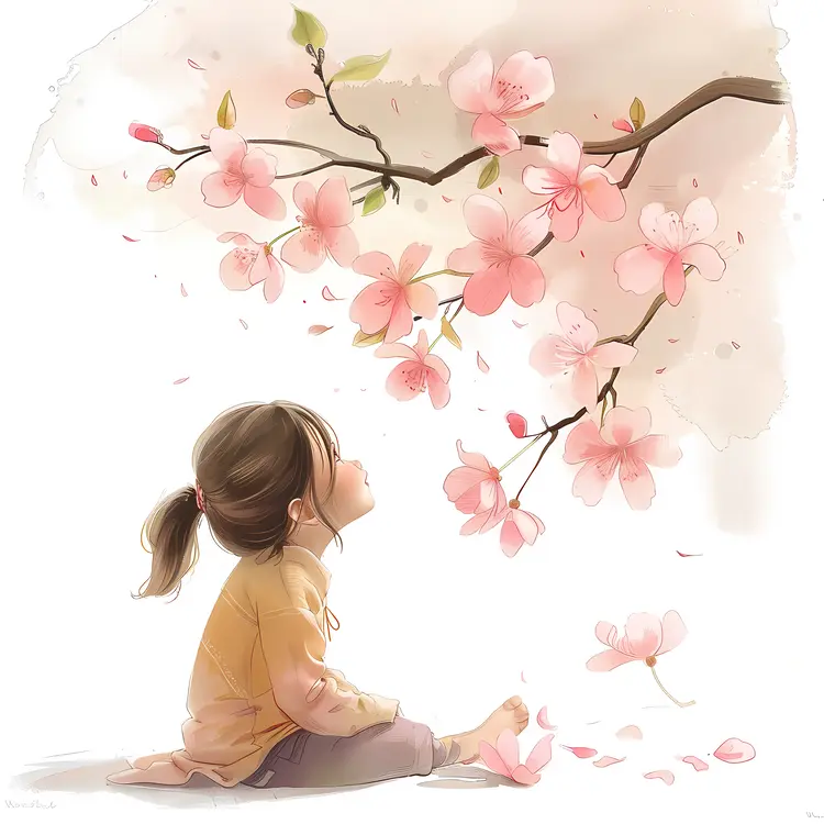 Girl Looking at Cherry Blossoms
