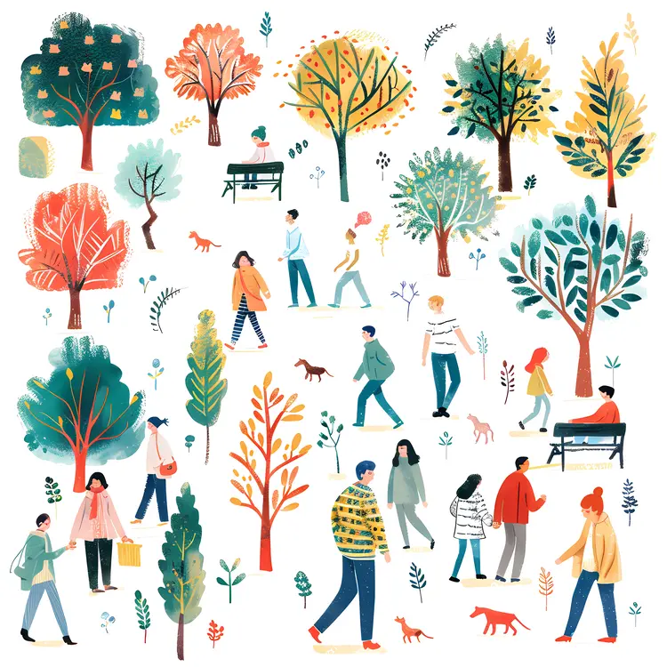 People Enjoying Park in Autumn