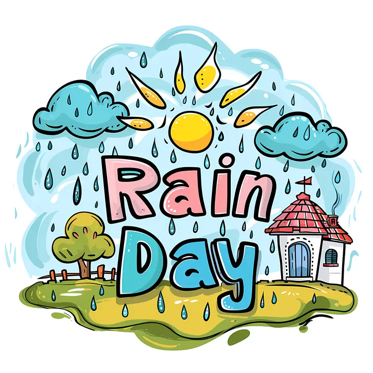 Cute Rain Day Illustration with Sun and Clouds