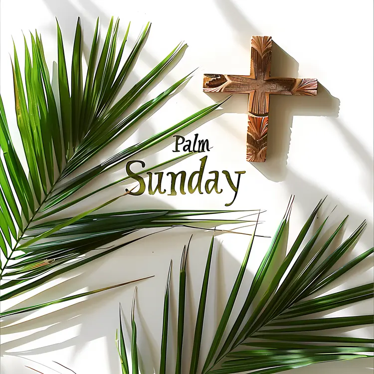 Palm Sunday Cross with Palm Leaves and Shadow