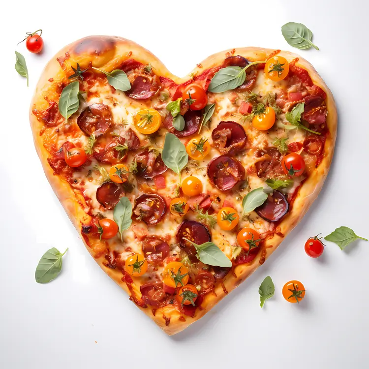 Heart-Shaped Pizza with Tomatoes and Basil
