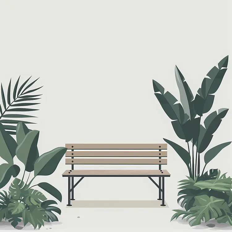 Wooden Bench with Plants