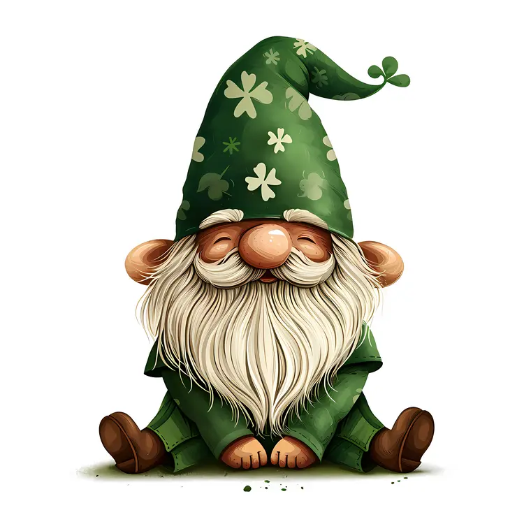 Green Gnome Sitting with Shamrock Hat