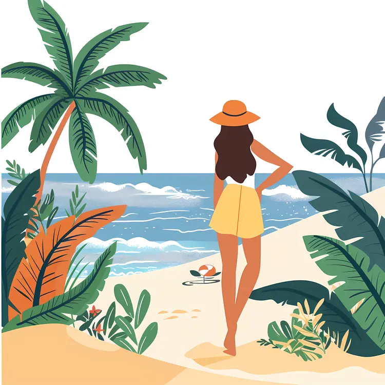 Woman Enjoying Beach View Illustration
