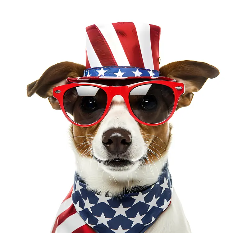 Patriotic Dog in American Flag Attire