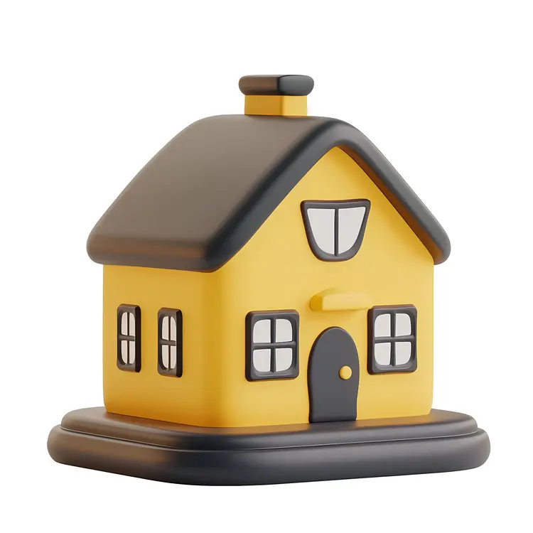 Yellow Toy House with Black Roof
