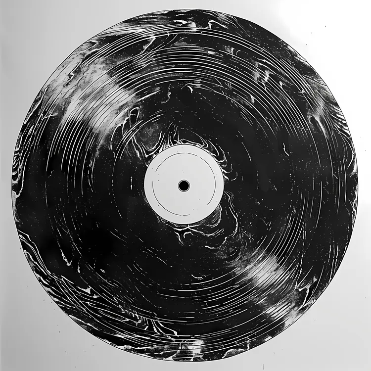 Black Vinyl Record with Marble Pattern