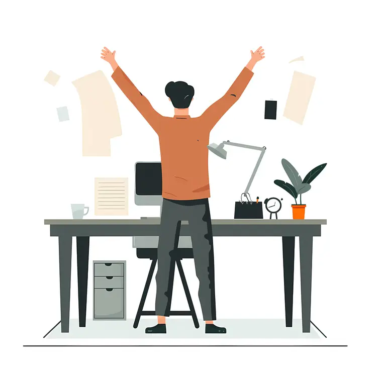 Man Celebrating at Office Desk