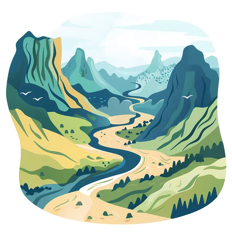Serene Mountain Landscape with Winding River