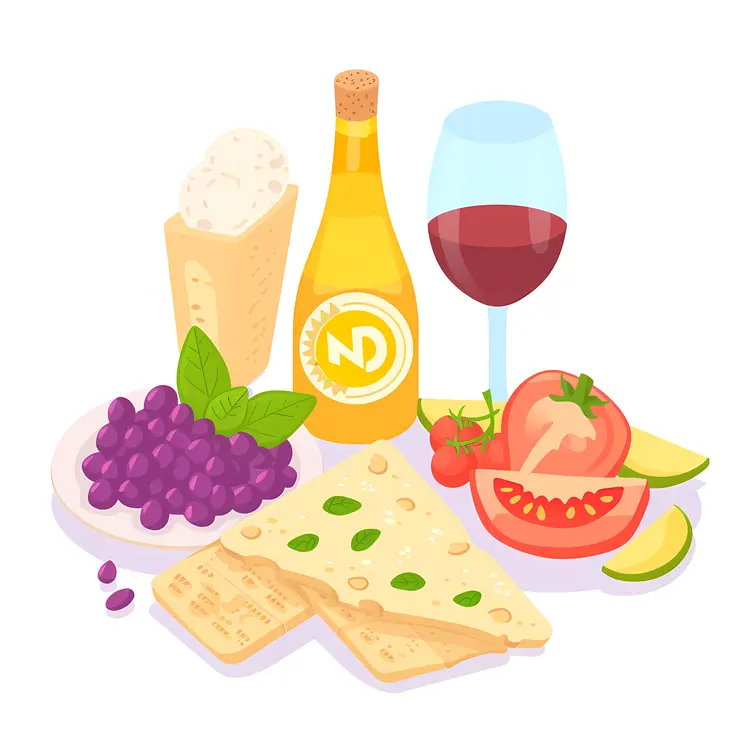 Cheese and Wine with Crackers and Tomatoes