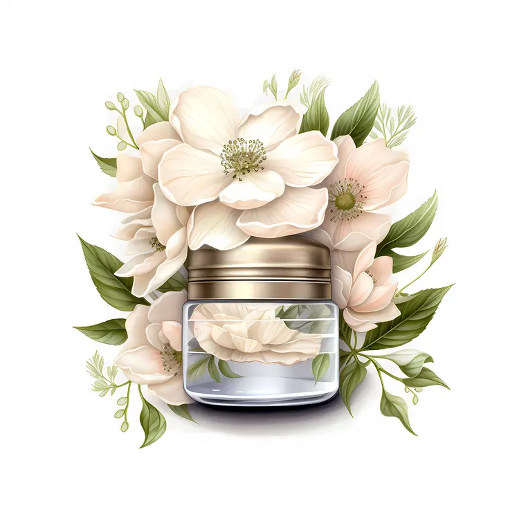 Glass Cream Jar with White Flowers