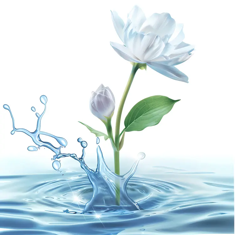 White Flower Splashing in Water