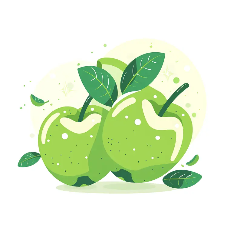 Fresh Green Apples with Leaves