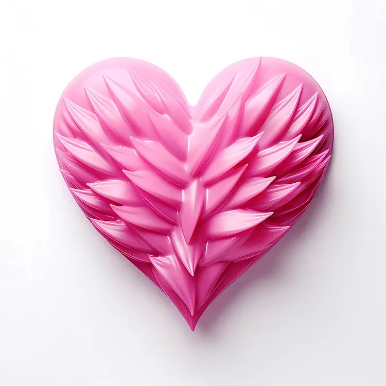 3D Pink Heart with Leaf Pattern