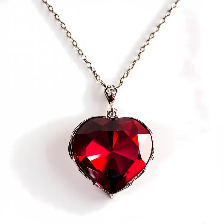 Simple Silver Necklace with Red Heart-shaped Pendant