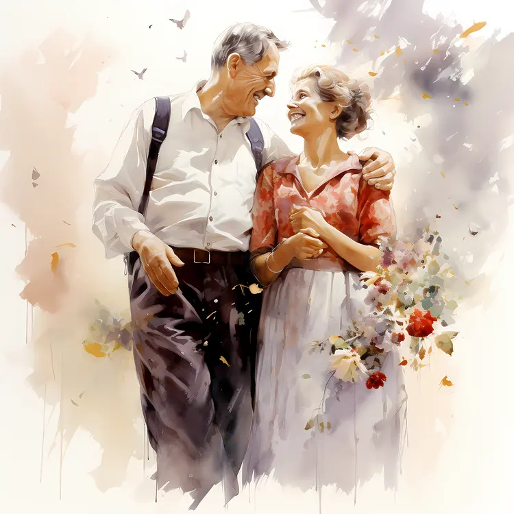Elderly Couple in Love with Flowers
