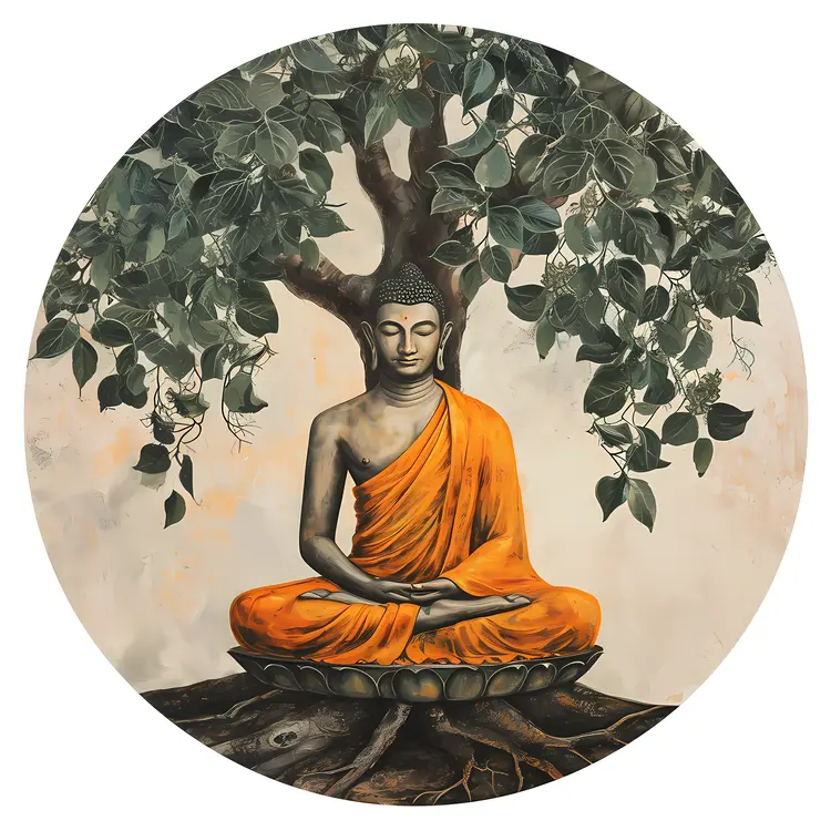 Buddha Meditating Under Tree