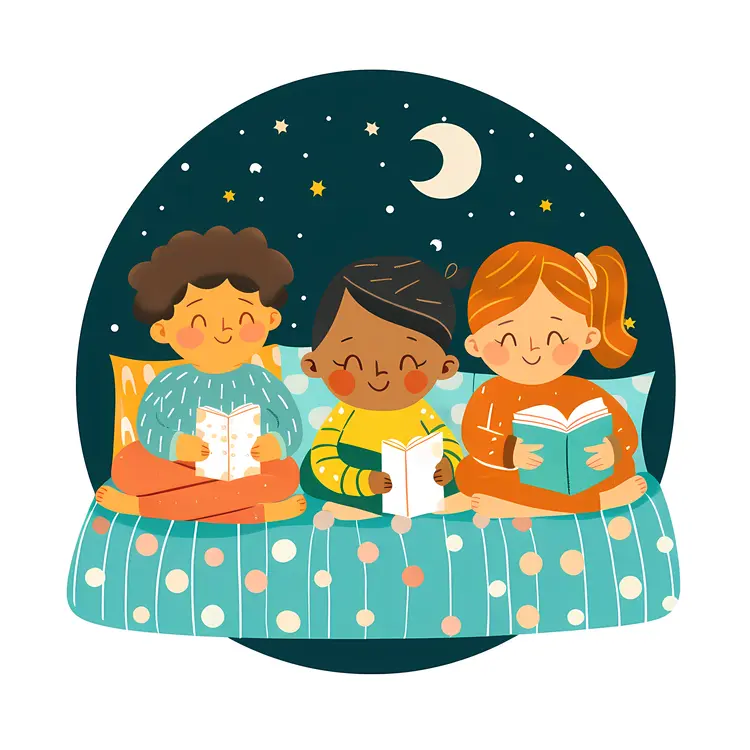 Three Kids Reading at Night
