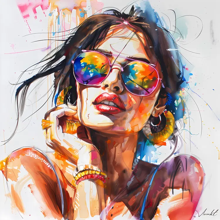 Stylized Woman with Colorful Sunglasses Illustration