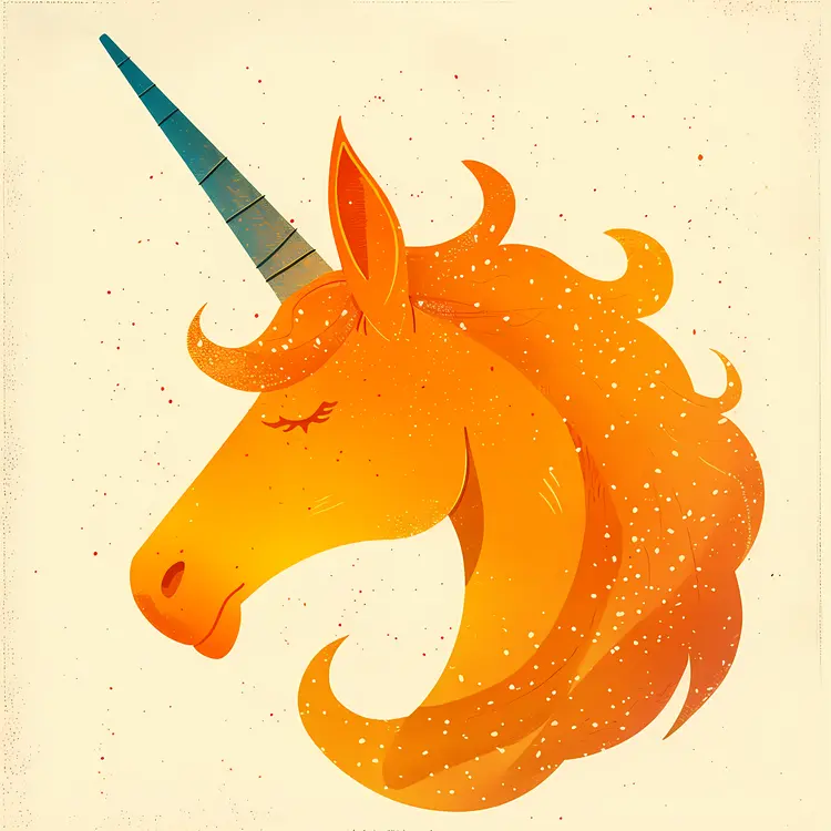 Orange Unicorn with Blue Horn