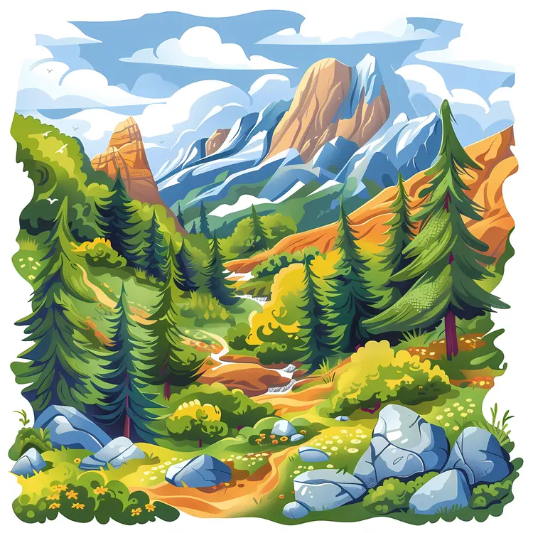 Vibrant Mountain Landscape Illustration