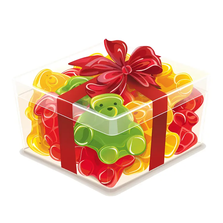 Colorful Gummy Bears in a Gift Box