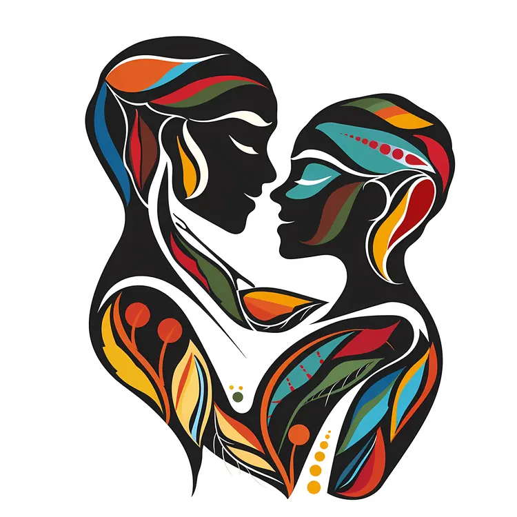 Abstract Embracing Figures in Color