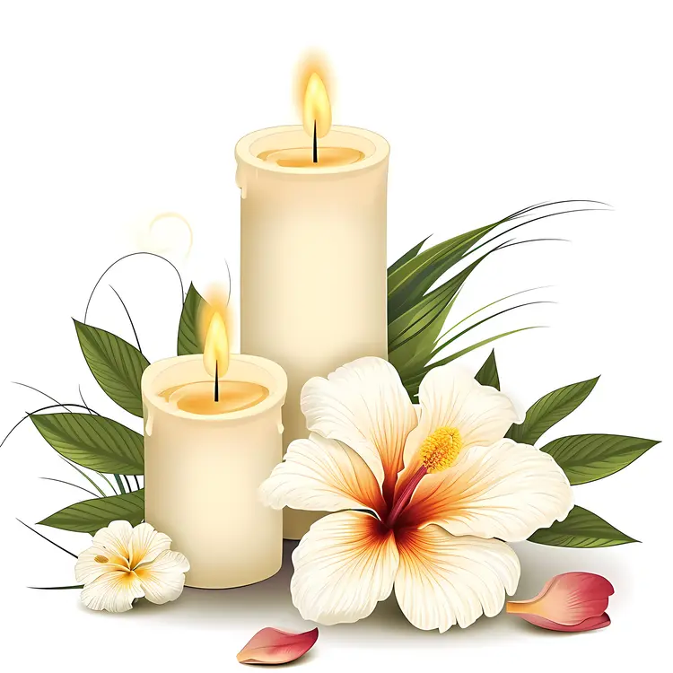 Spa Candles with White Hibiscus Flowers