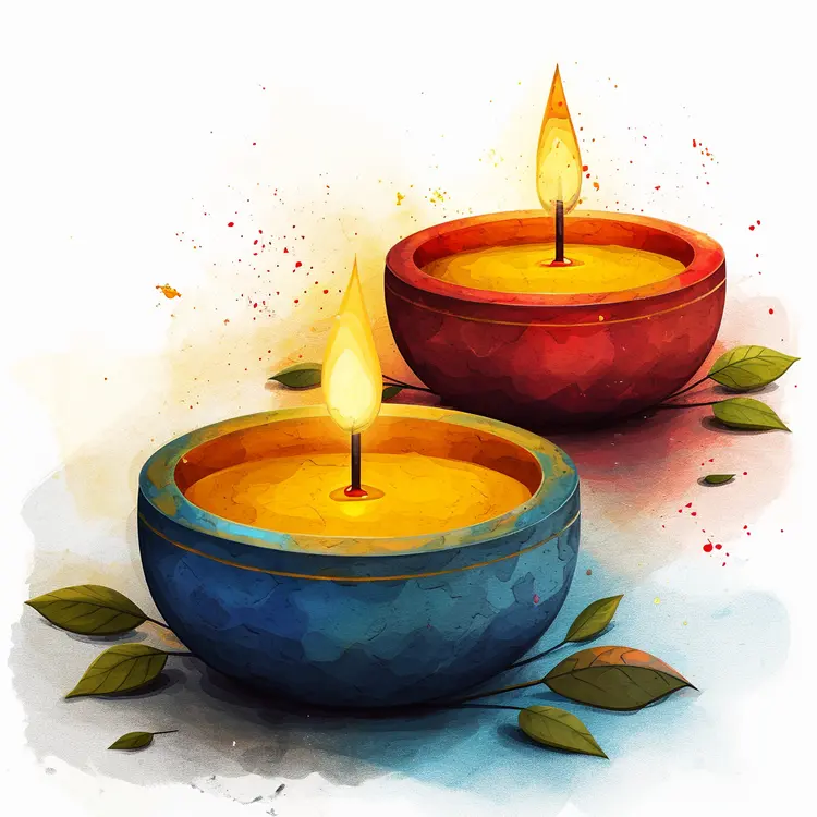 Two Colorful Decorative Candles with Flames