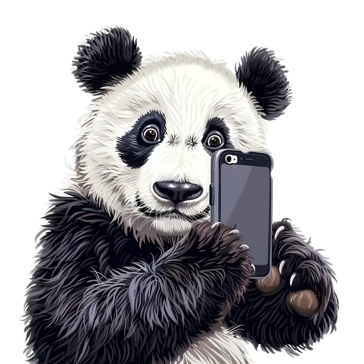 Cute Panda Taking a Selfie with Phone