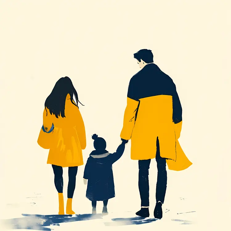 Family in Yellow and Blue Coats
