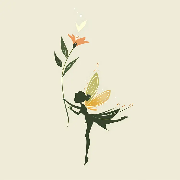 Silhouette of Fairy with Flower