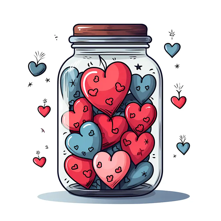 Jar Filled with Colorful Hearts