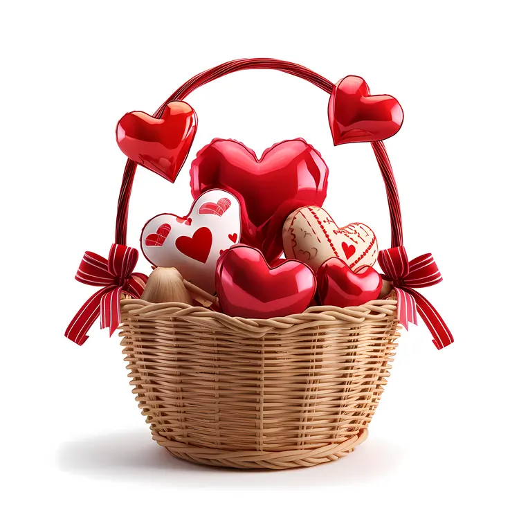 Heart Basket with Ribbons for Valentine's Day