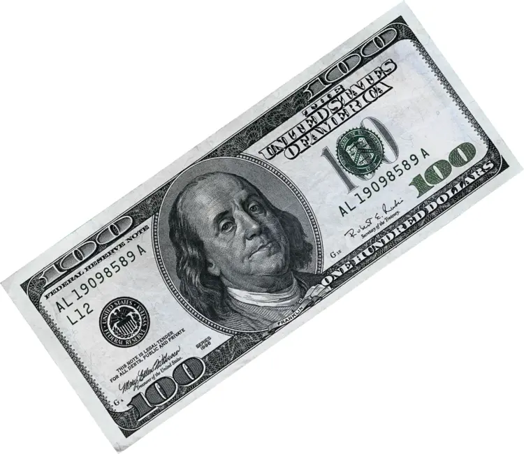 Hundred Dollar Bill on Transparent Background