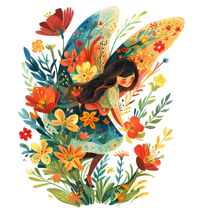 Whimsical Fairy in a Flower Garden