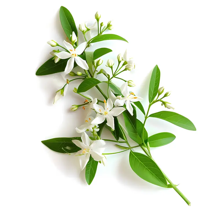 White Flowers with Green Leaves on Branch