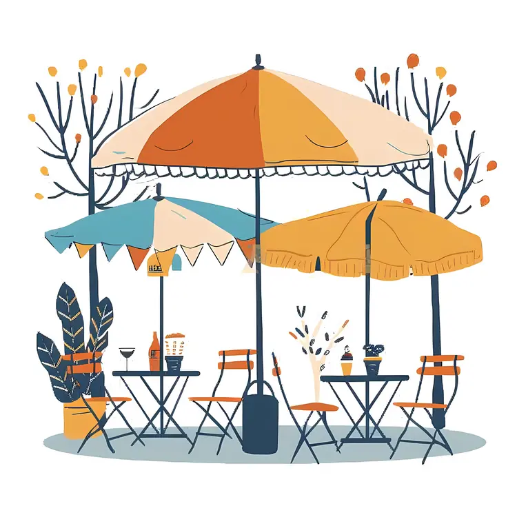 Cozy Outdoor Cafe with Tables and Umbrellas