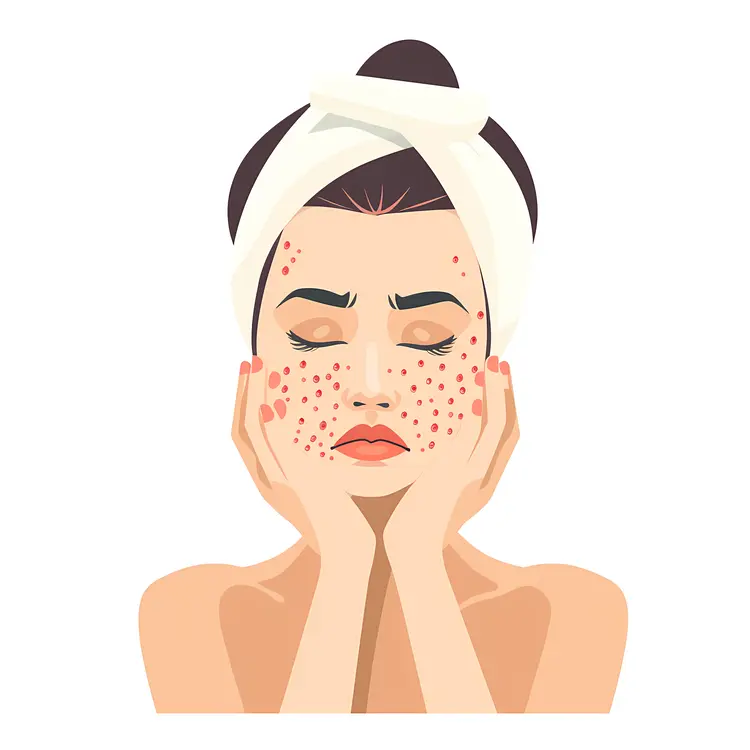 Illustration of Woman with Acne and Pimples