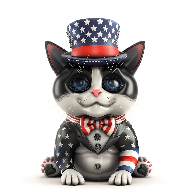 Patriotic Cat with Sunglasses and Hat
