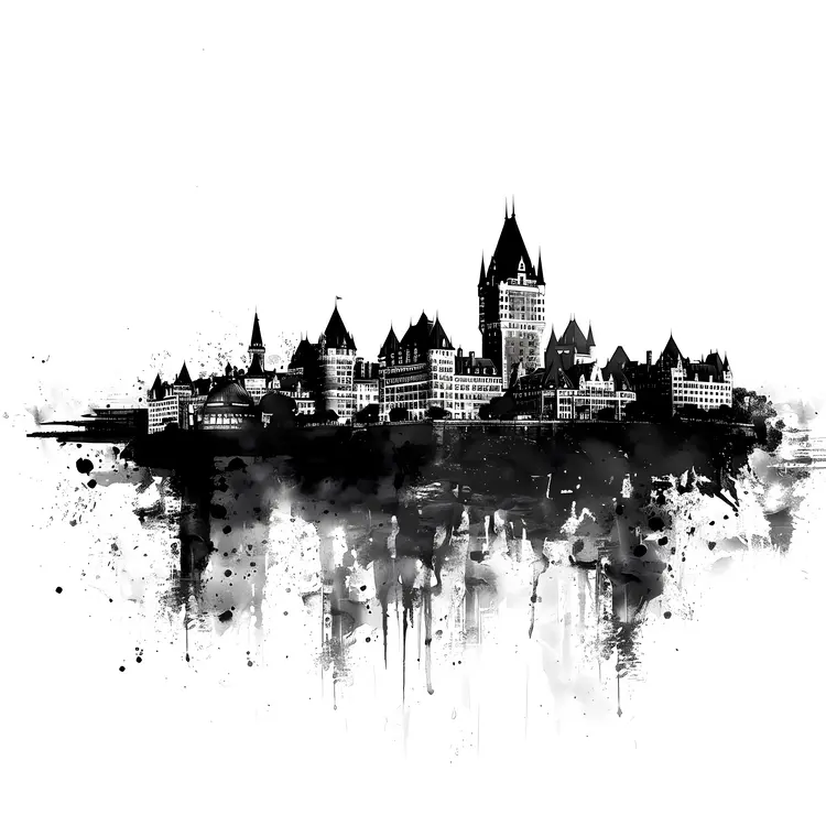 Black and White Cityscape Illustration
