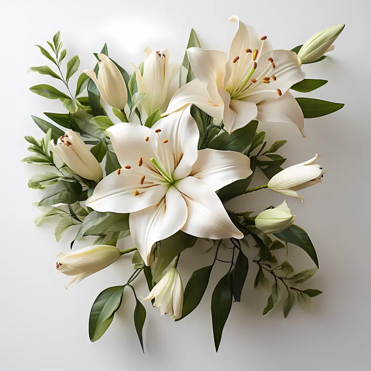 White Lilies with Green Leaves