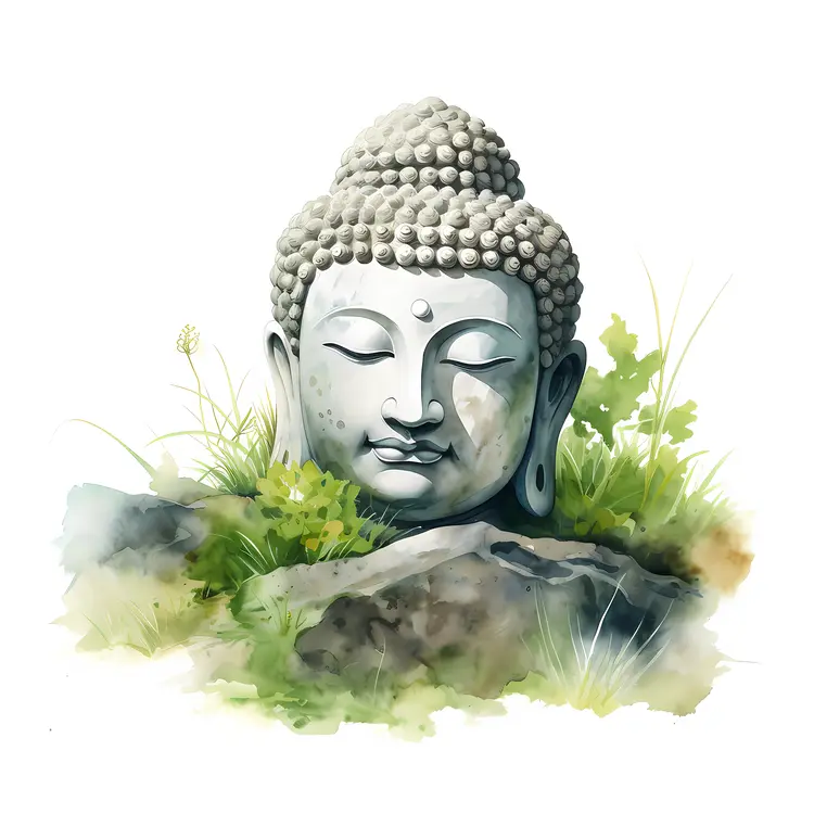 Buddha Head Statue with Greenery