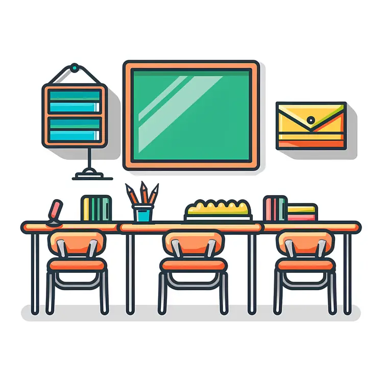 Colorful Classroom with Blackboard
