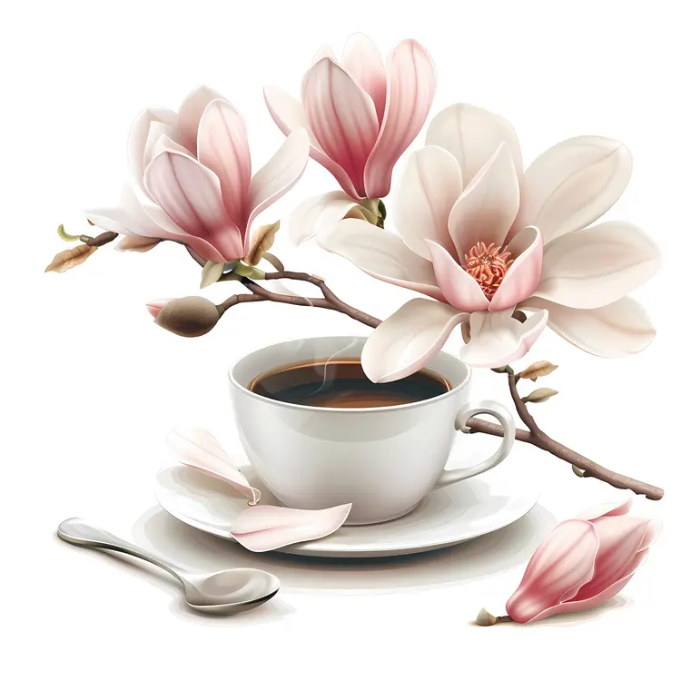 Coffee Cup with Magnolia Blossoms