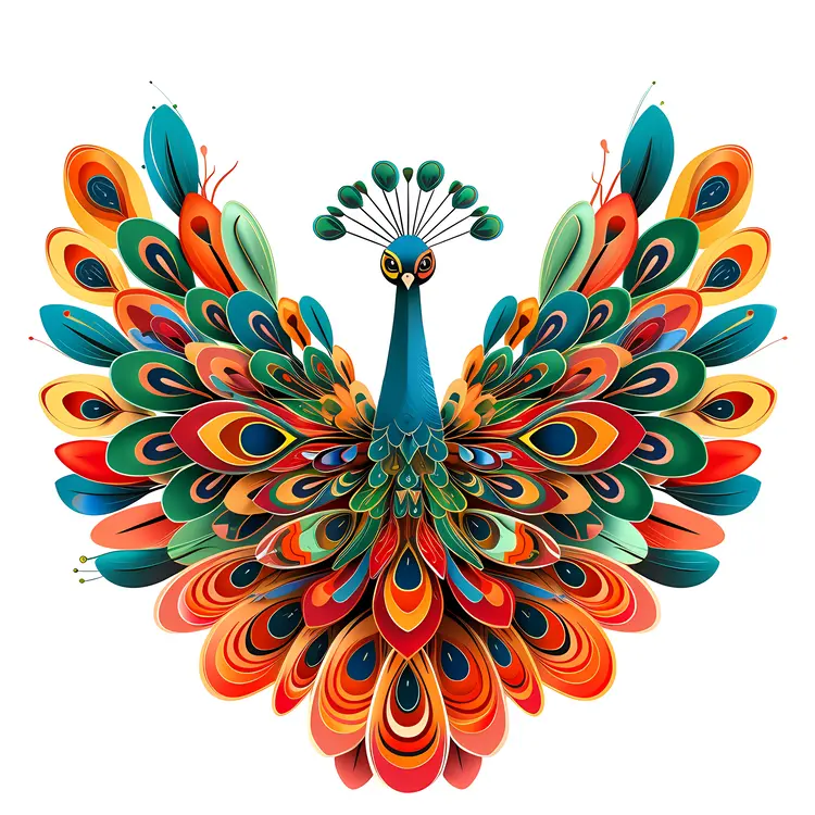 Colorful Peacock with Spread Tail