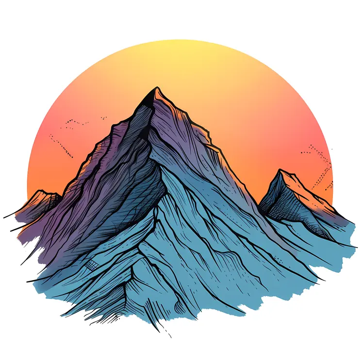Mountain Peaks with Sunset Illustration