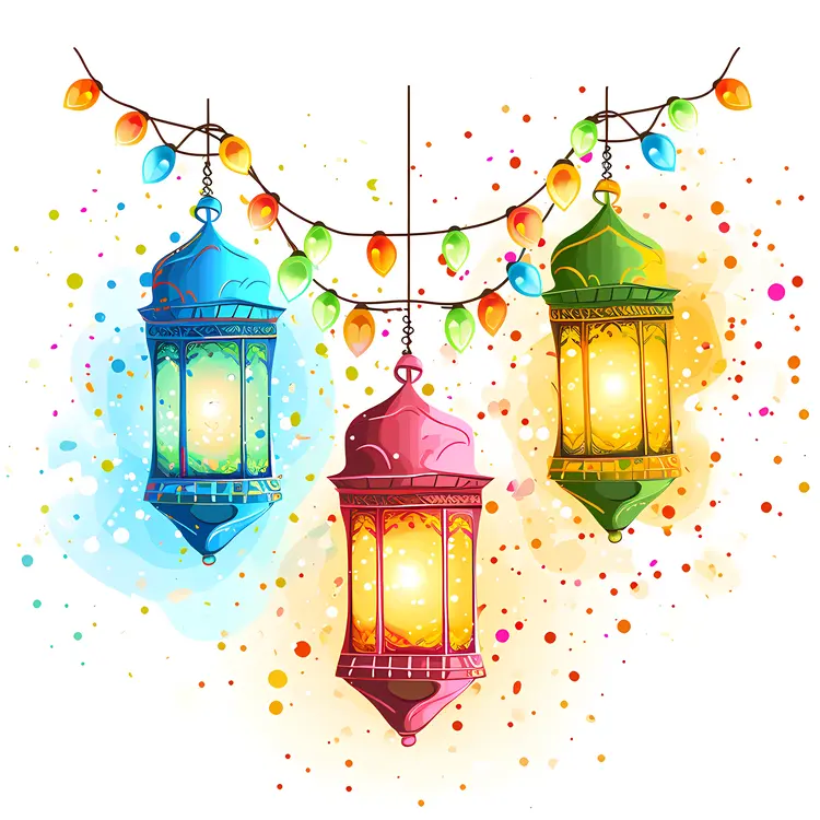 Colorful Hanging Lanterns with Festive Lights for Ramadan
