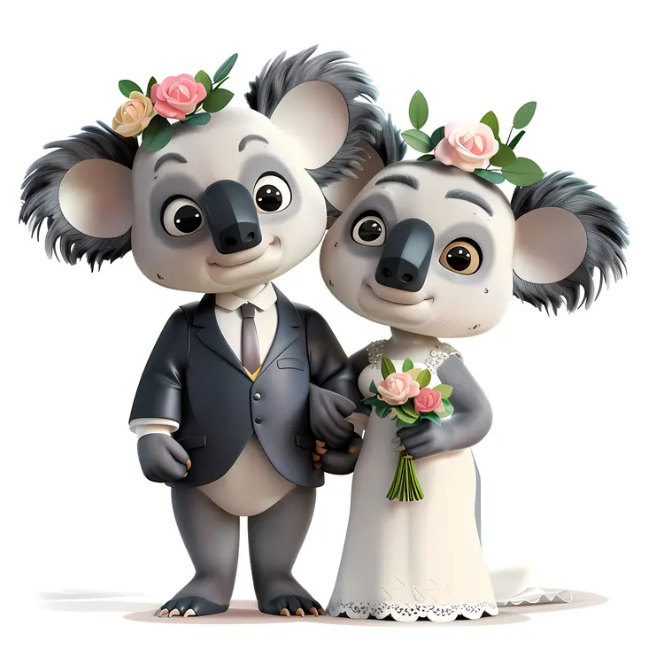 Koalas in Wedding Attire