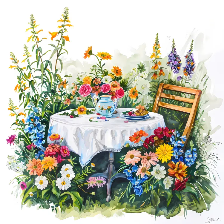 Beautiful Flower Table in Garden